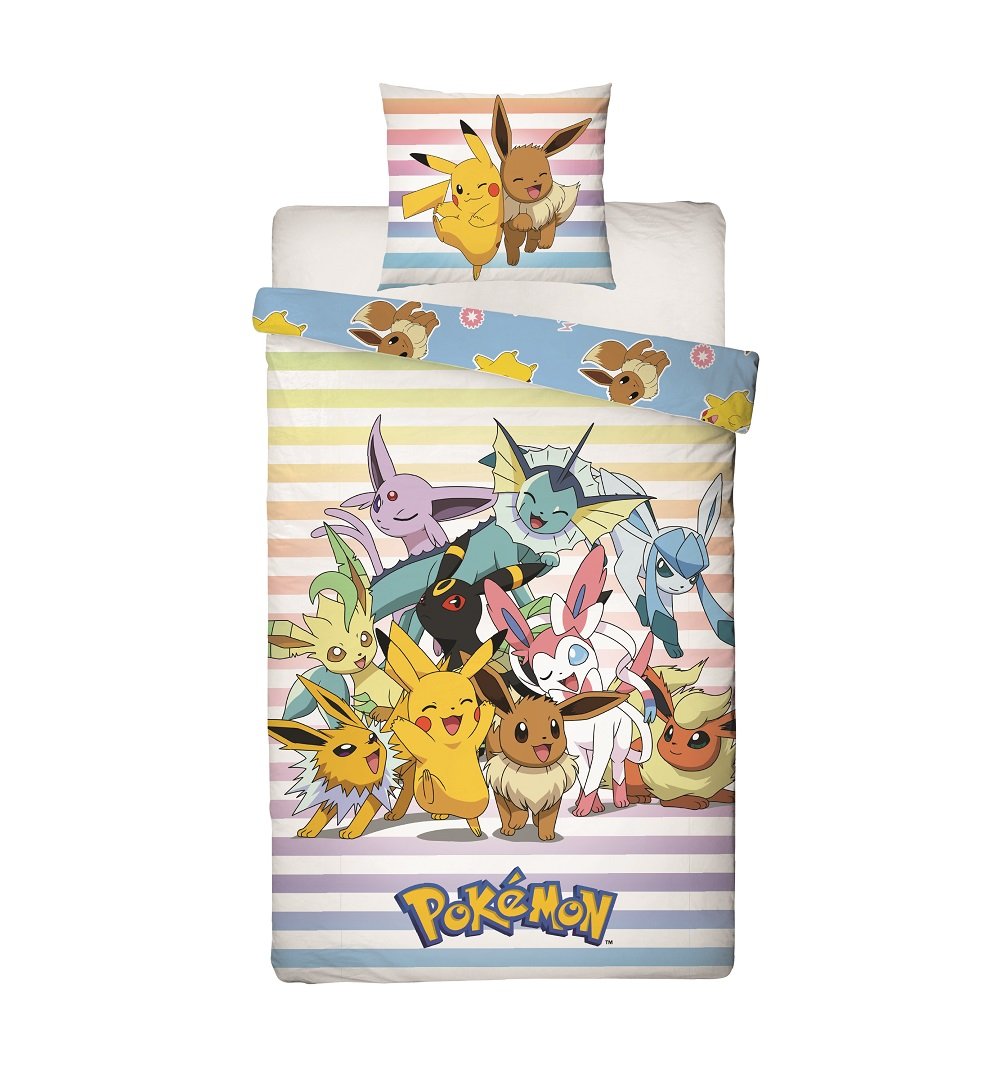 Pokémon - Parure de lit en microfibre Pikachu et Evoli (140x200cm + 63x63cm) - flash vidéo