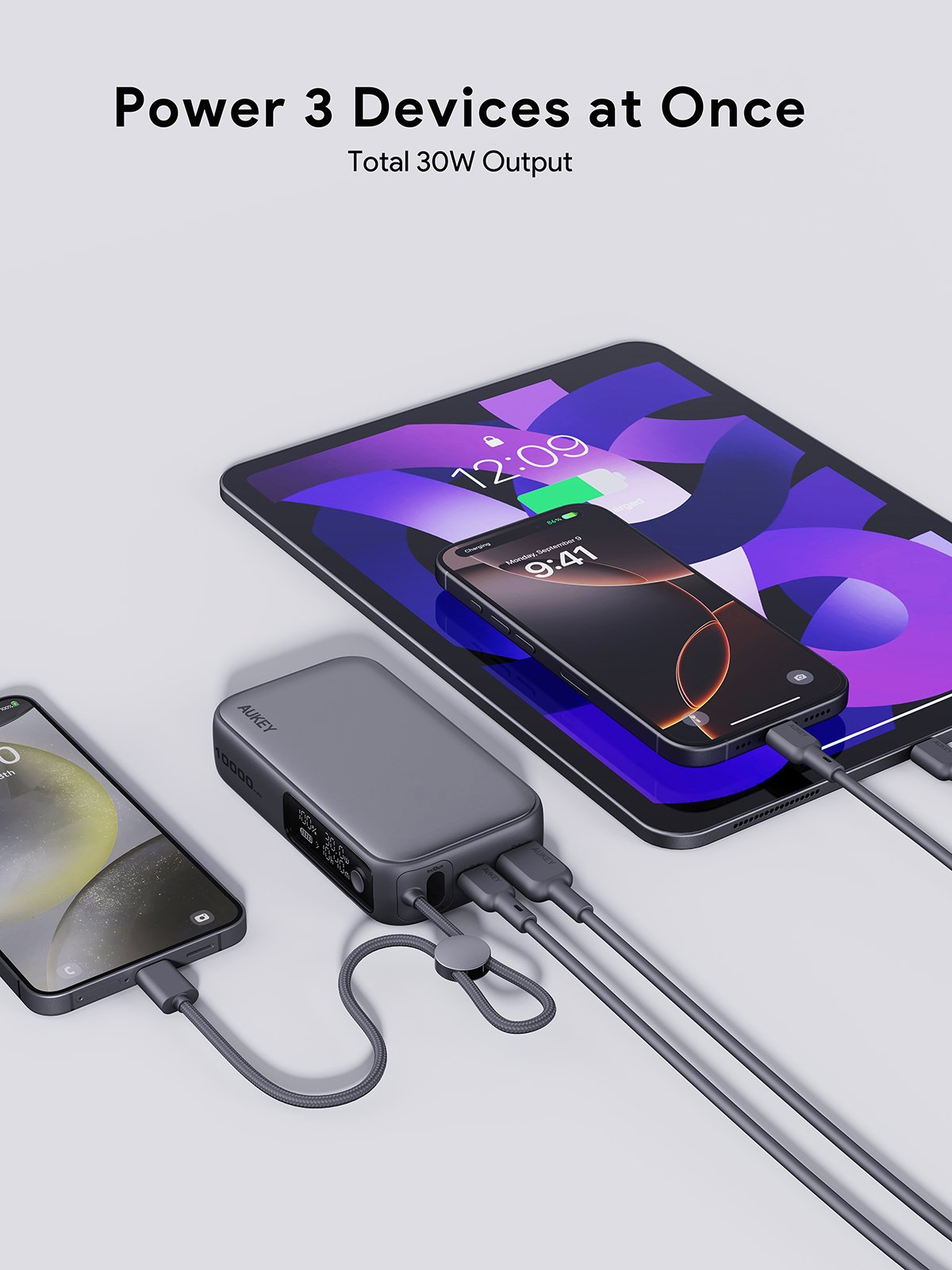 Aukey - Power Bank Spark Sling 10000mAh 30W USB-C - flash vidéo