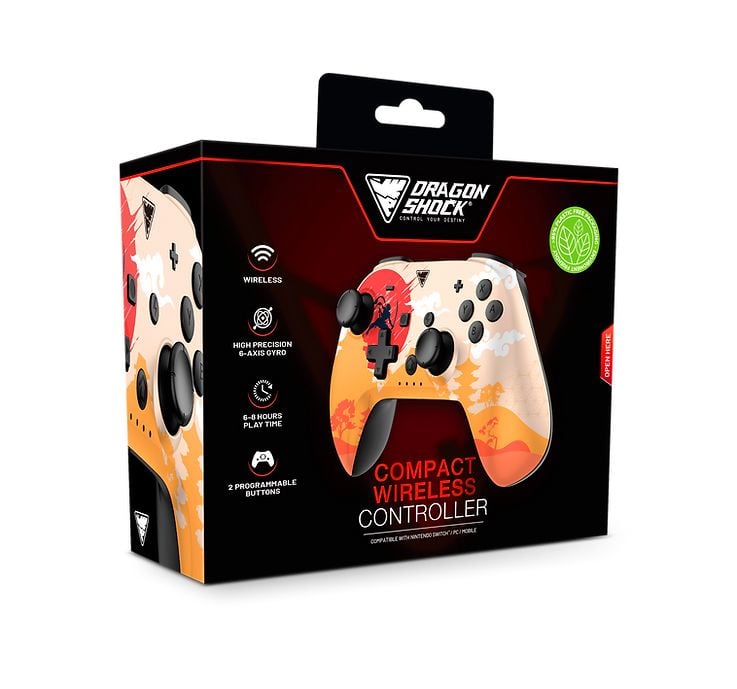DragonShock - Manette compacte sans fil Bluetooth PopTop Rising Sun pour Nintendo Switch et Switch OLED - flash vidéo