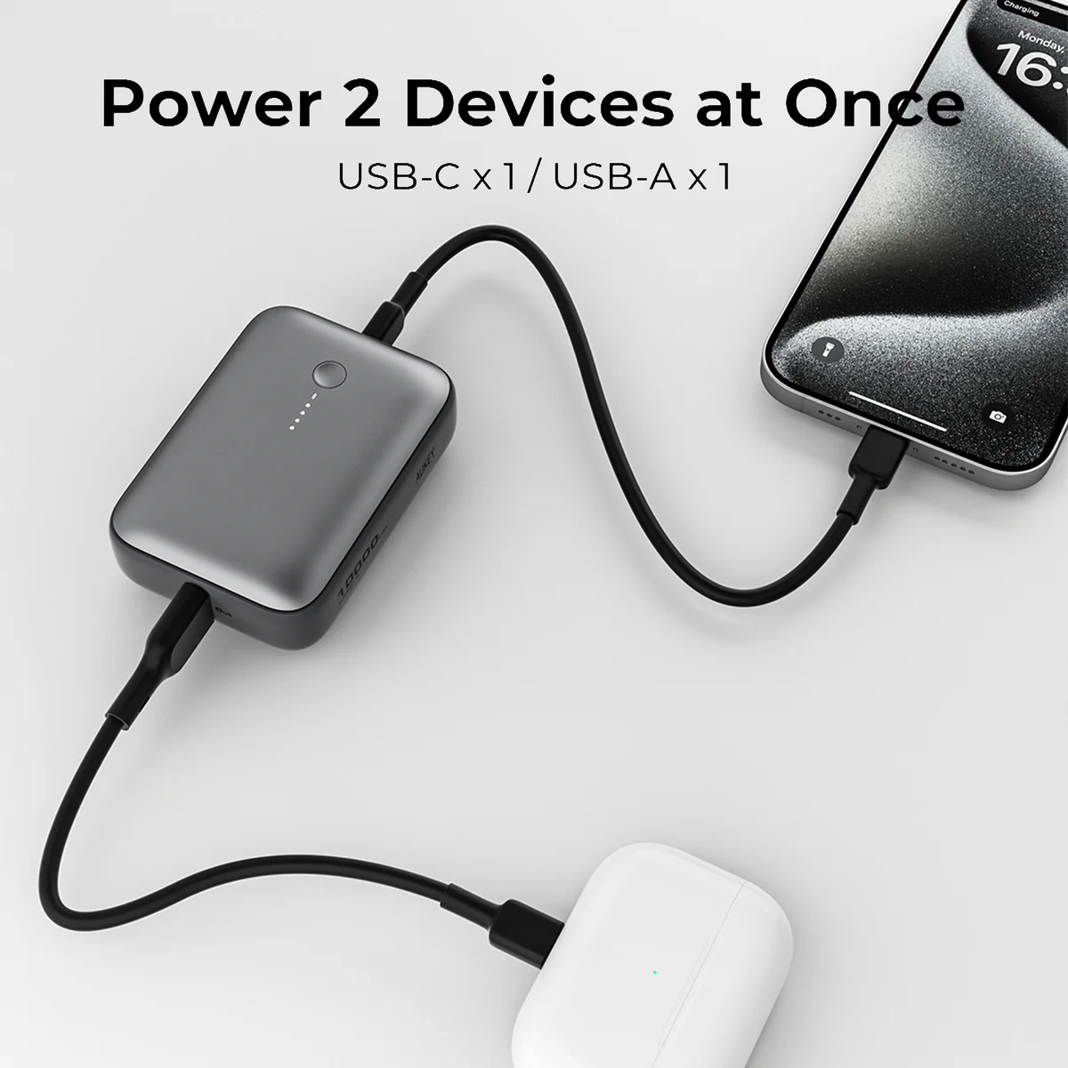 Aukey - Spark Mini 10000mAh 20W Powerbank Rose USB-C/USB-A - flash vidéo