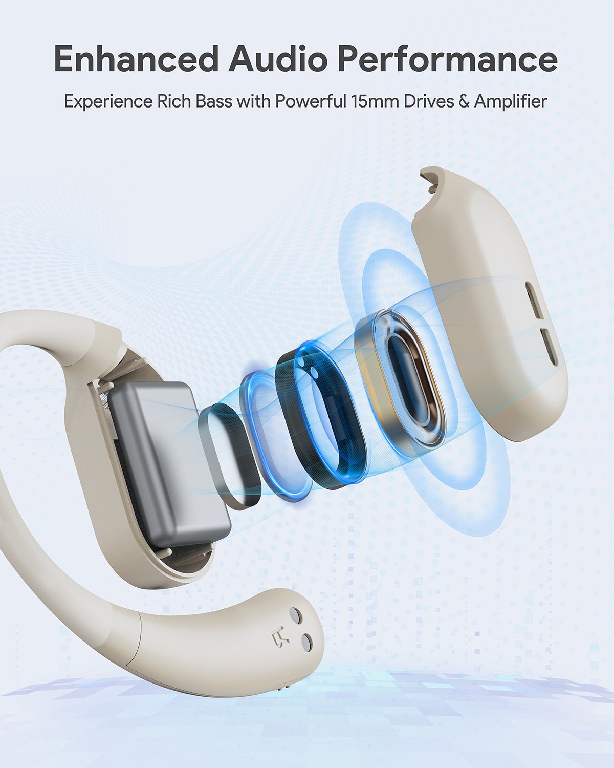 Aukey - Écouteurs sans fil connectés Sports Fit Open-Ear Blanc - flash vidéo