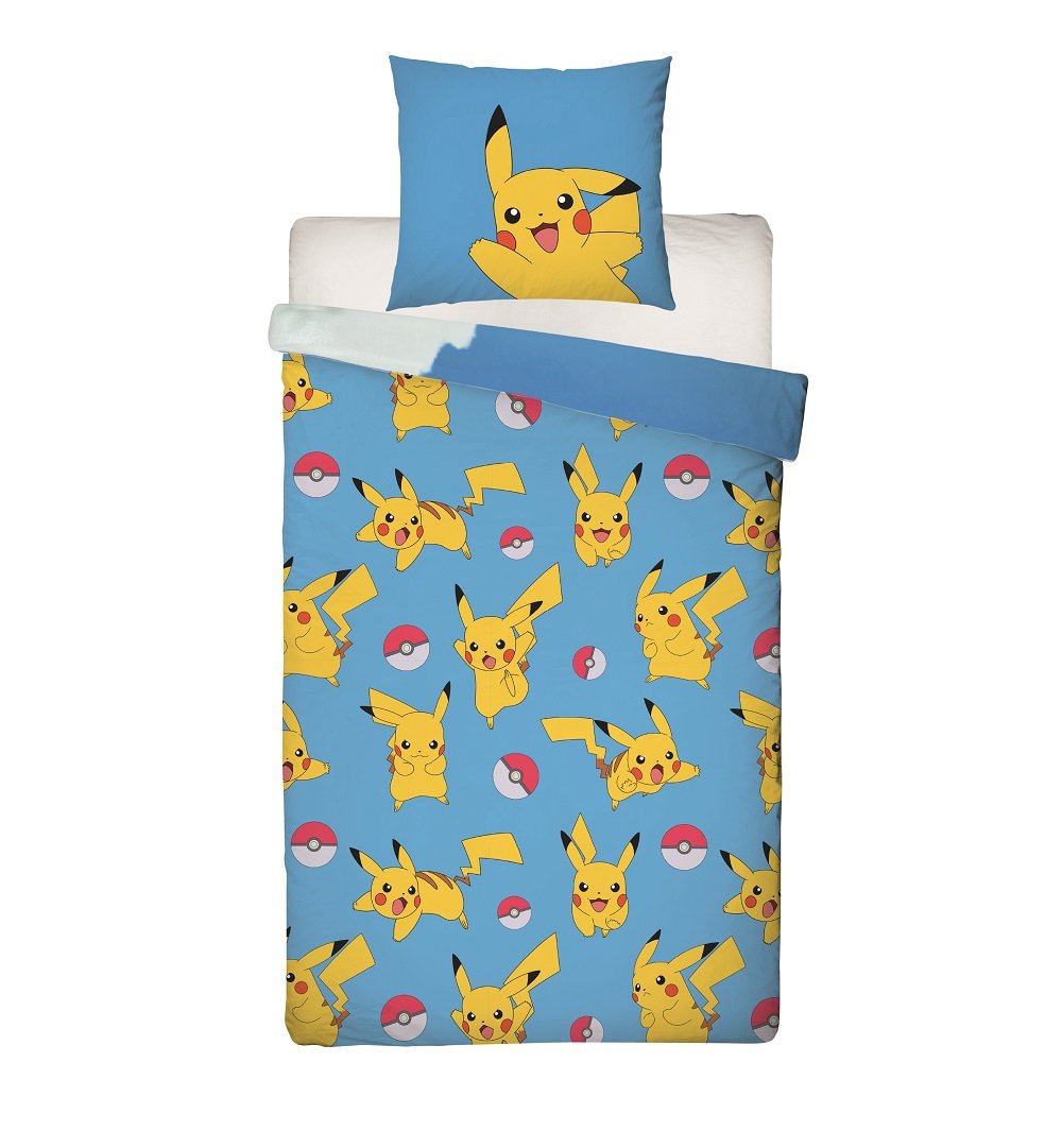 Pokémon - Parure de lit en microfibre Pikachu et Starter 4G (140x200cm + 63x63cm) - flash vidéo