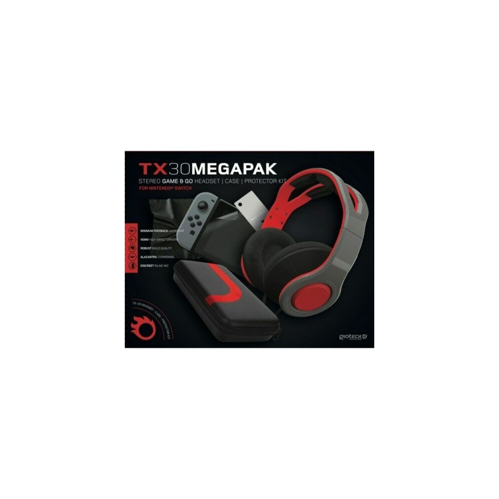 Gioteck - Mégapack TX30 - Casque stéréo Game & Go + Boitier de transport + Kit de protection pour Nintendo Switch - flash vidéo