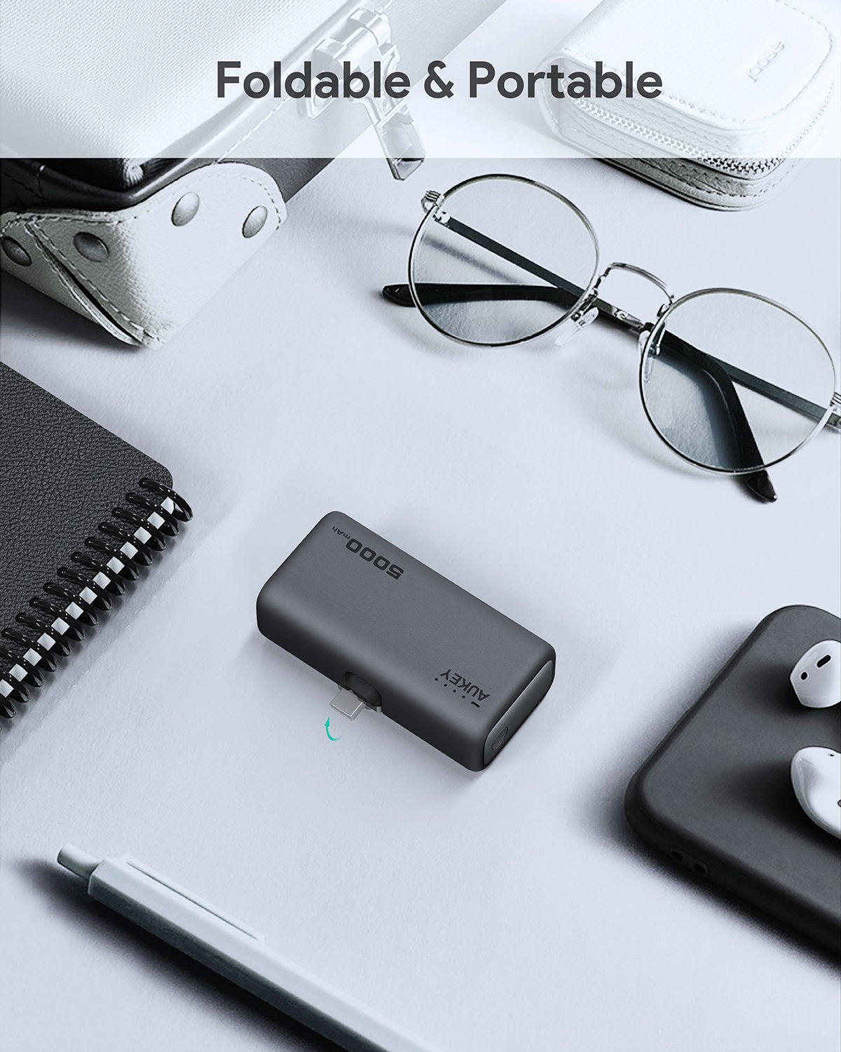 Aukey - Spark Mini 22.5W 5000mAh Power Bank avec port USB C intégré - flash vidéo