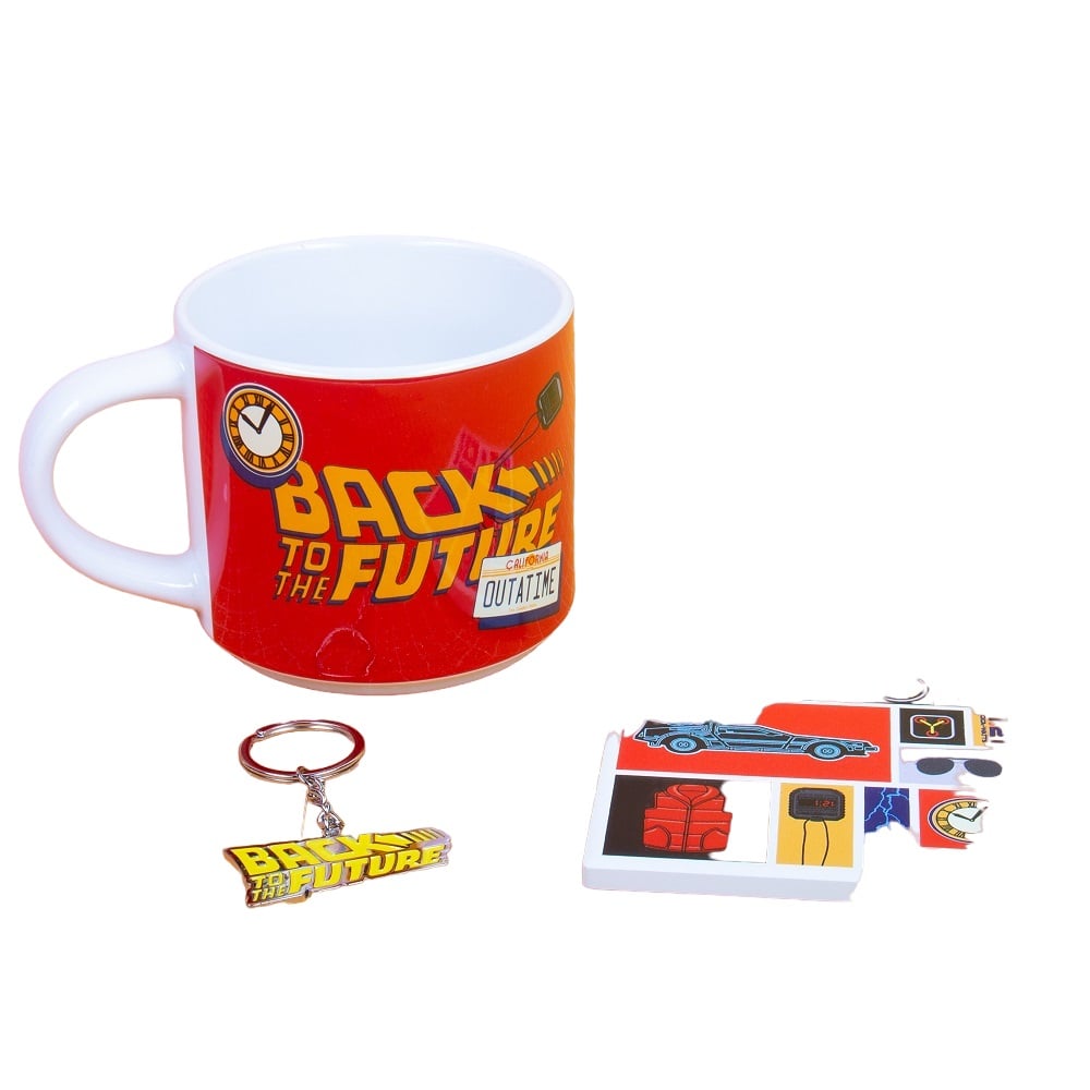 Retour vers le futur - Coffret cadeau mug, dessous de verre et porte-clés - flash vidéo