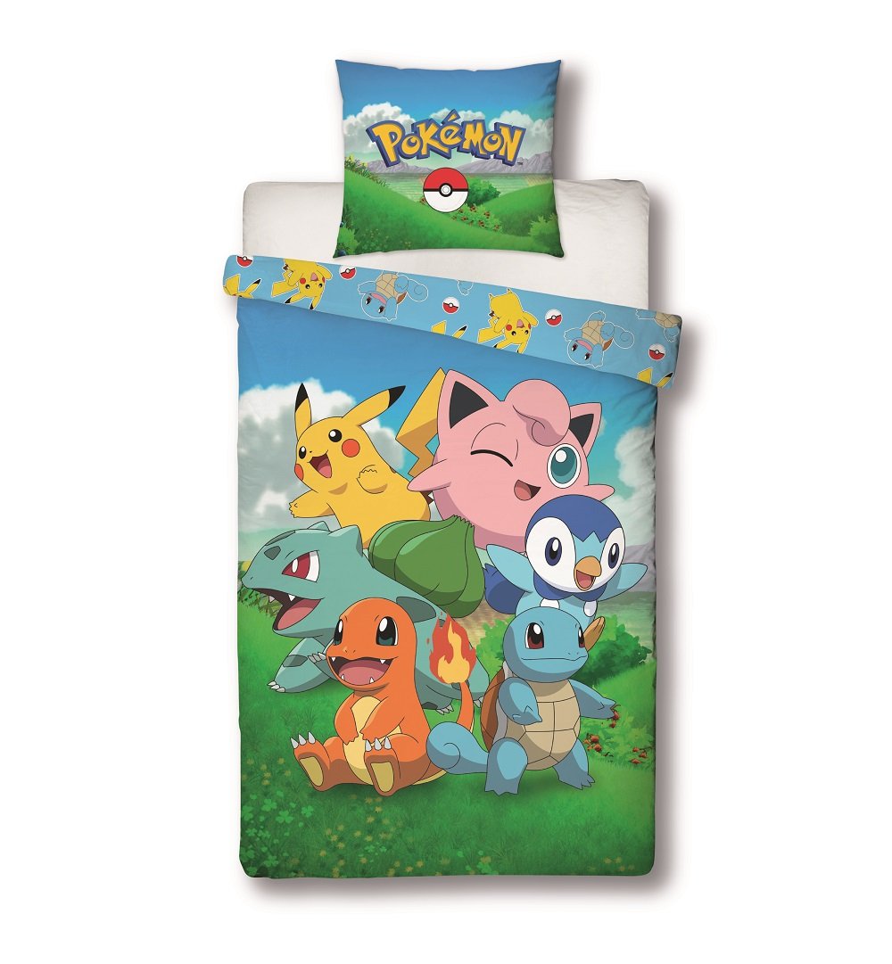 Pokémon - Parure de lit en microfibre Pikachu et ses amis (140x200cm + 63x63cm) - flash vidéo