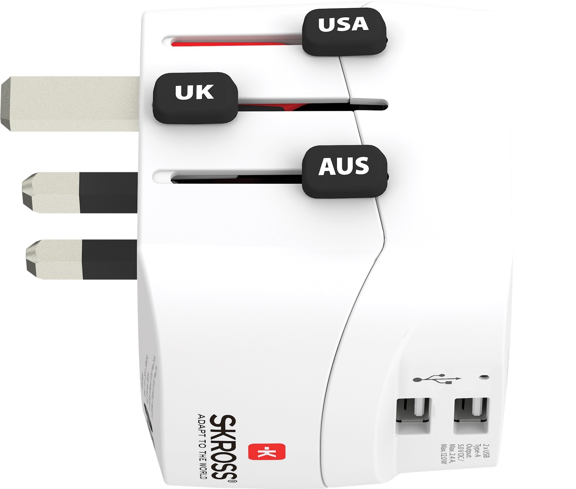 SKROSS - World Travel Adapter with Ground Plugs, ( no Swiss & Italy ) + 2 USB SLOT 2400 mAwhite - flash vidéo