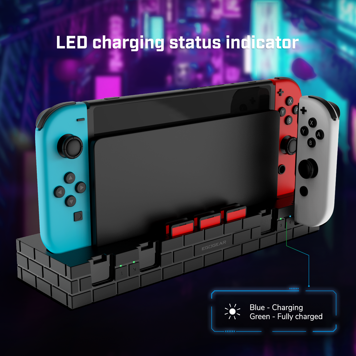 EgoGear - Station de charge et de stockage SCH30 noire pour Nintendo Switch & Switch OLED - flash vidéo