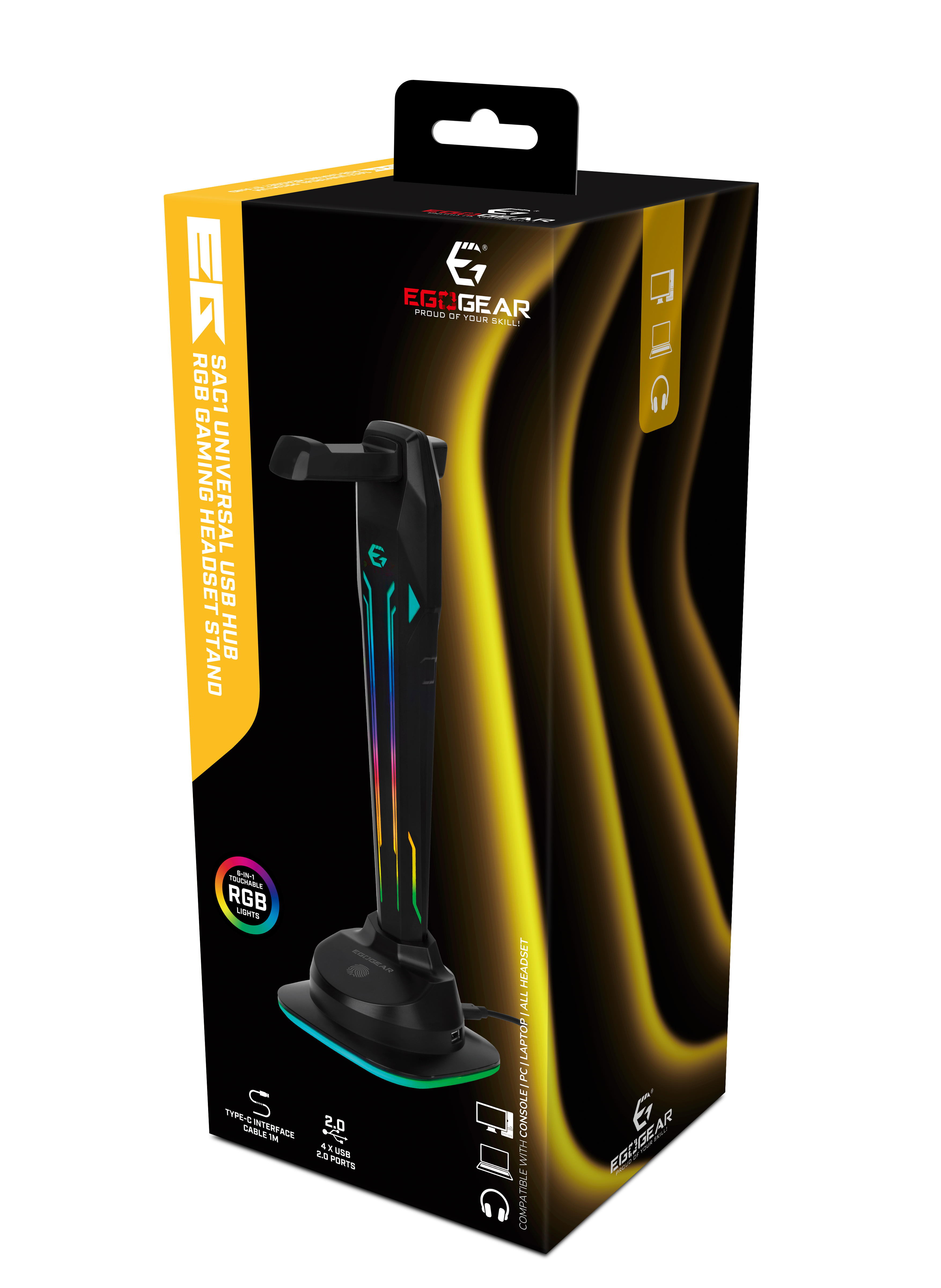 EgoGear - SAC1 - Hub USB universel et support pour casque de jeu RGB - flash vidéo