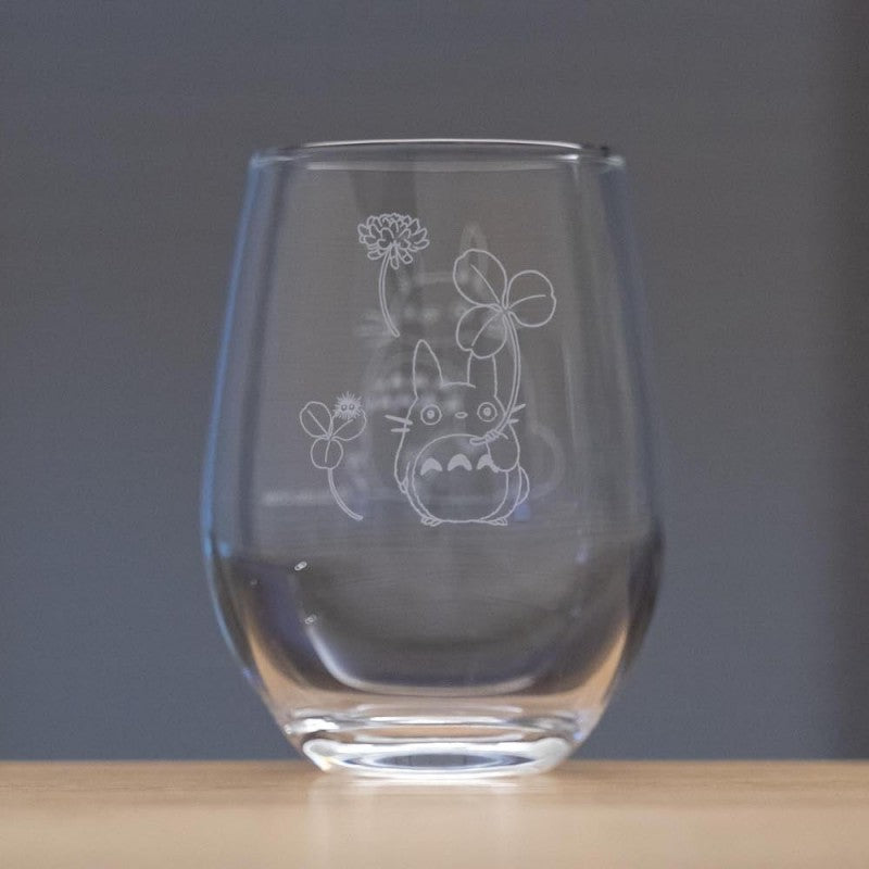 VERRE GRAVÉ TOTORO ET TRÈFLE BLANC - MON VOISIN TOTORO