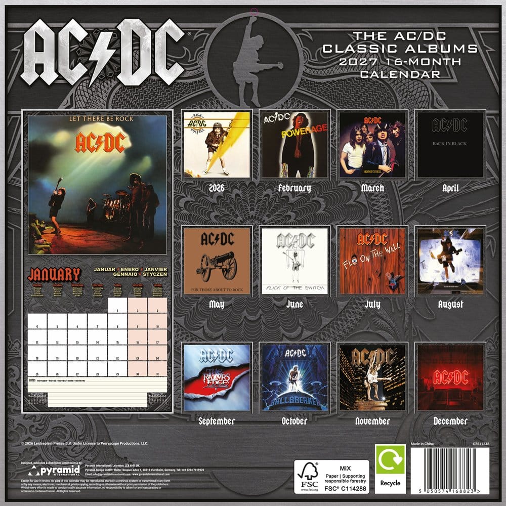 AC/DC calendrier Albums 2027 30 x 30 cm