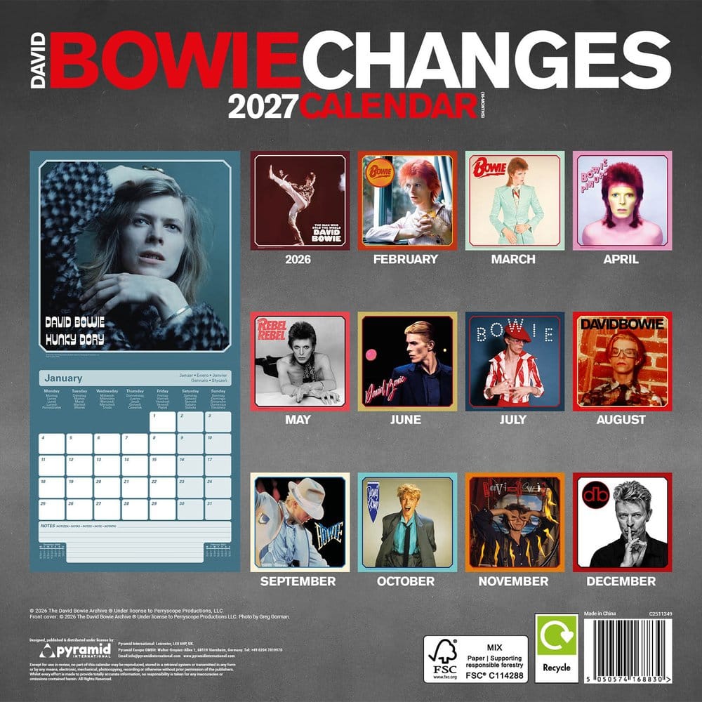 David Bowie calendrier Changes 2027 30 x 30 cm