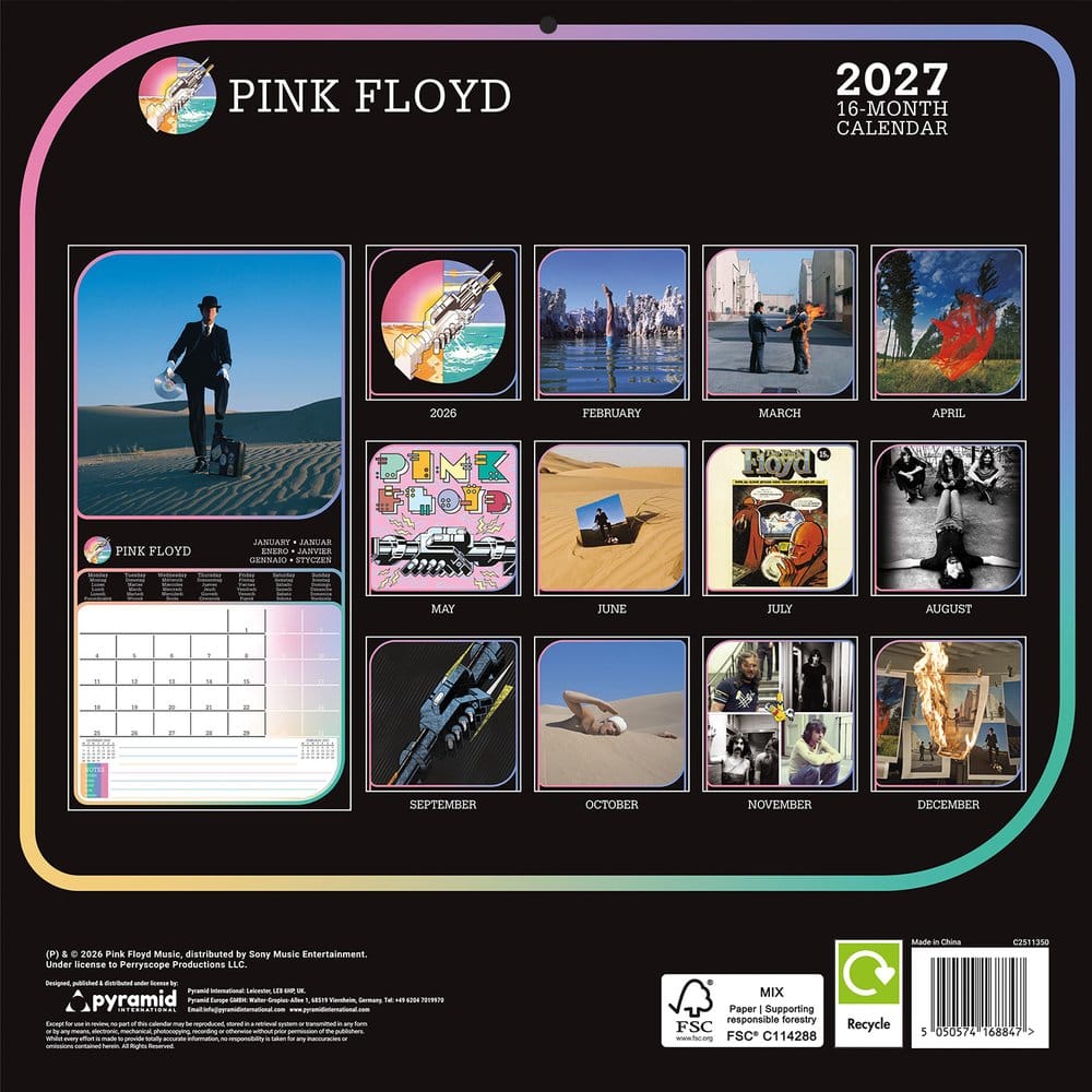 Pink Floyd calendrier 2027 30 x 30 cm