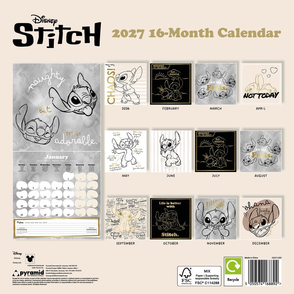 Stitch calendrier Life is Better with Stitch 2027 30 x 30 cm