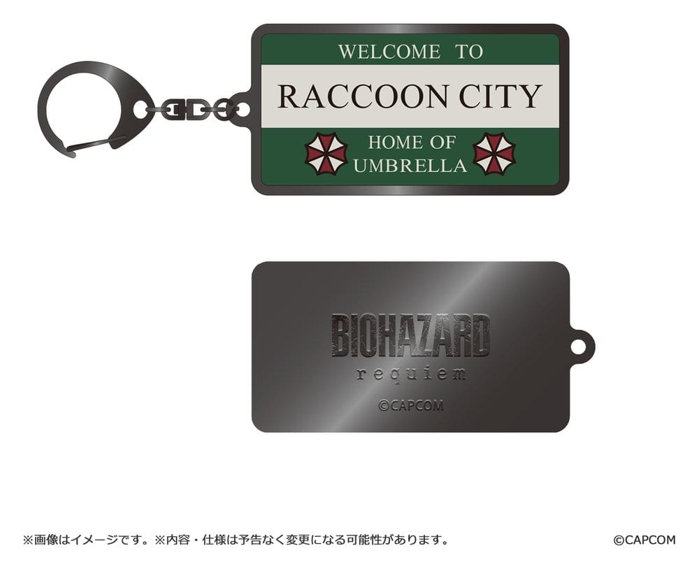 Resident Evil Requiem porte-clés en métal Raccoon City Welcome Sign