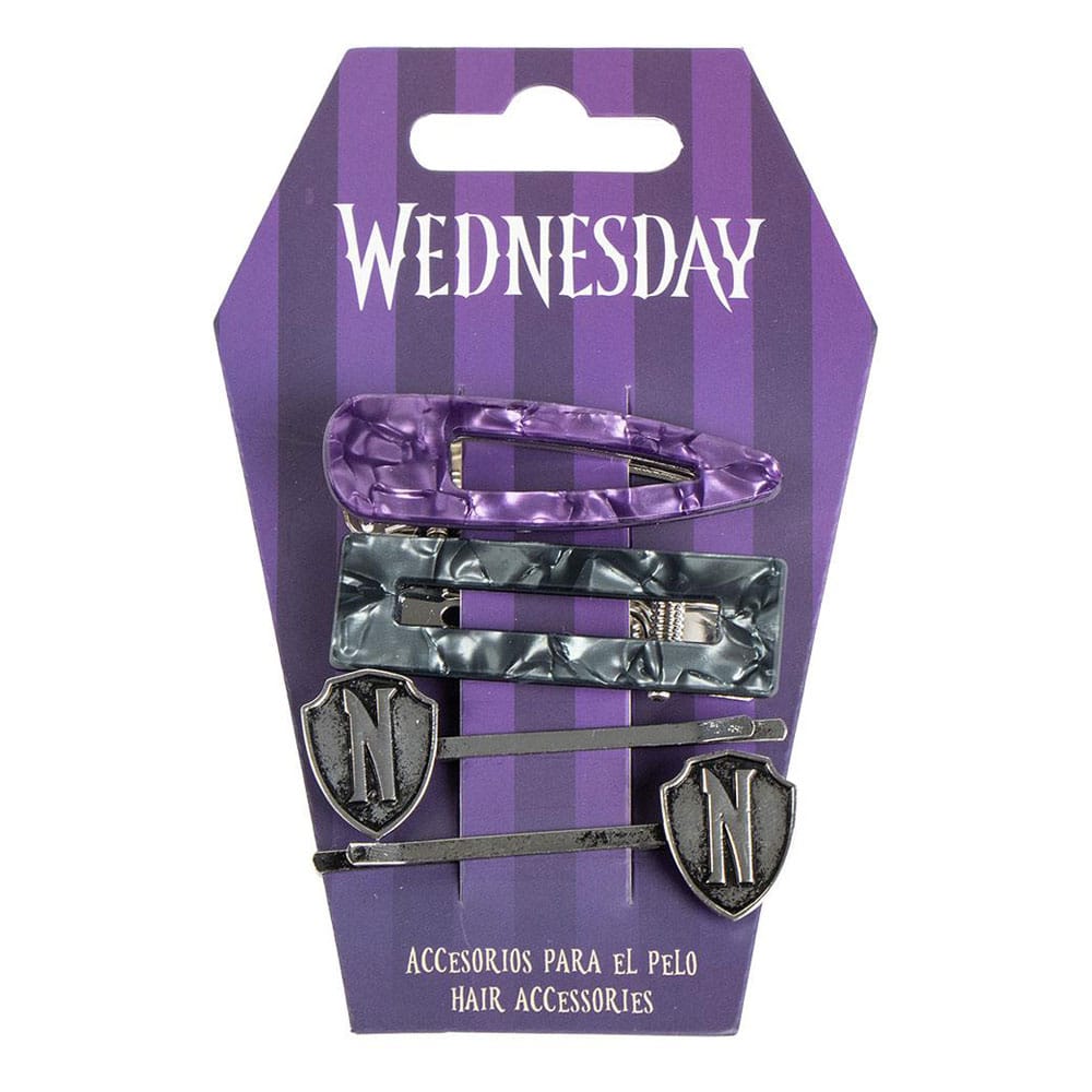 Wednesday pack 4 accessoires pour cheveux Pruple & Black