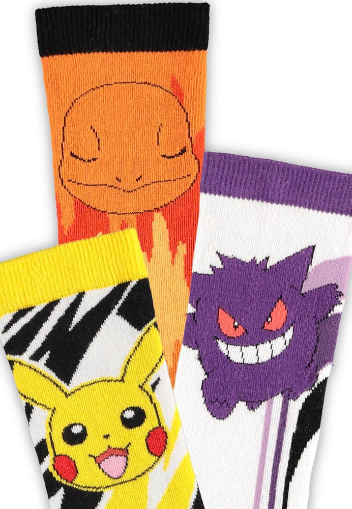 Pokémon pack 3 paires de chaussettes Pikachu, Charmander, Ectoplasma 43-46