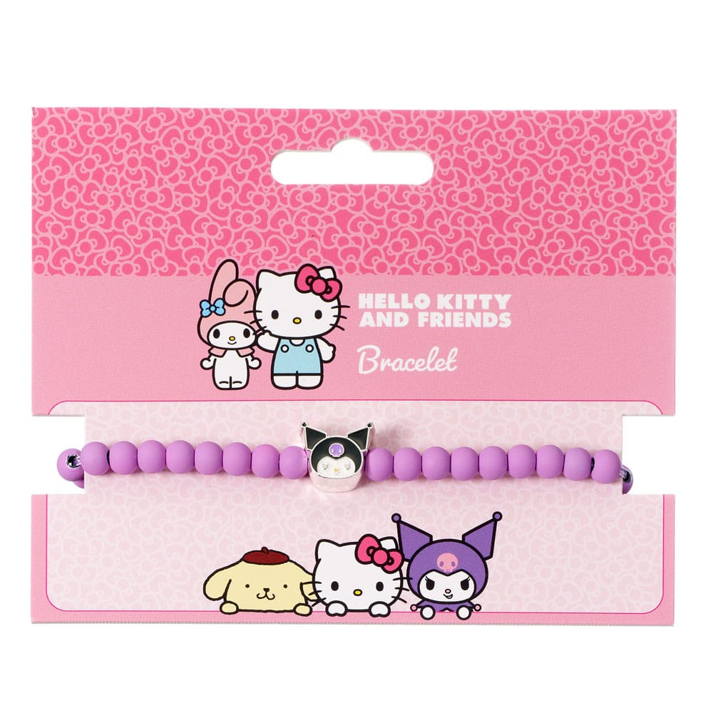Hello Kitty bracelet perles violettes avec breloque Kuromi 21 cm