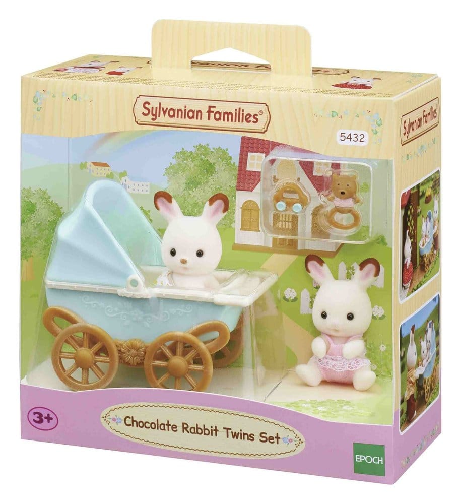 Sylvanian Families: Jumeaux Lapin Chocolat avec Poussette Ensemble