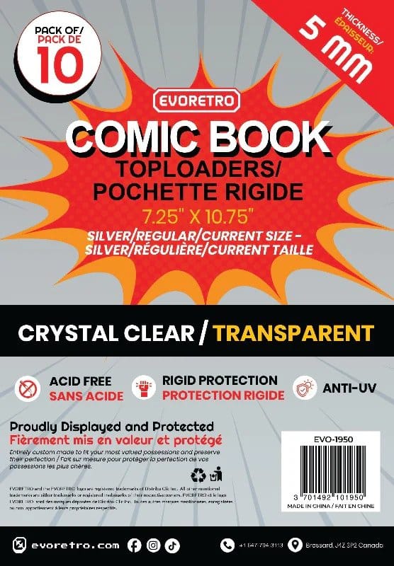 Evoretro Toploader pour Comics pack de 10 Silver