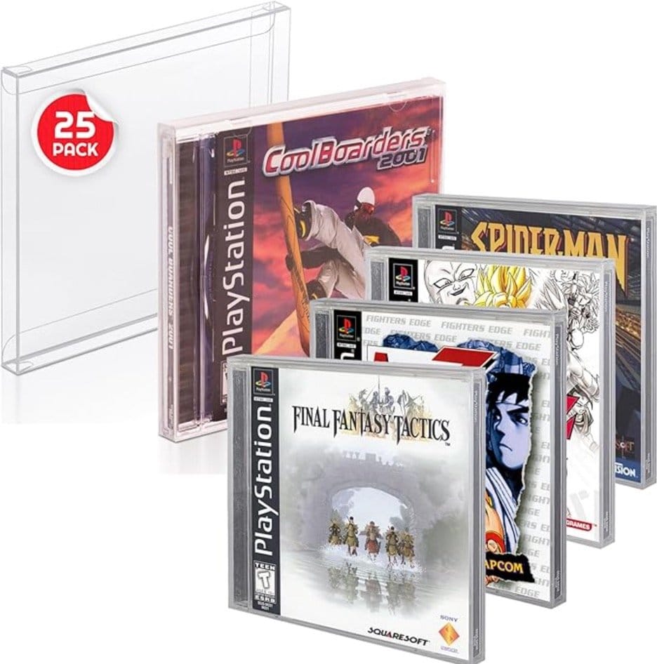 Pack 25 boîtes de protection en PET pour jeux PS1/Single CD/Dreamcast (Jewel Case) Games