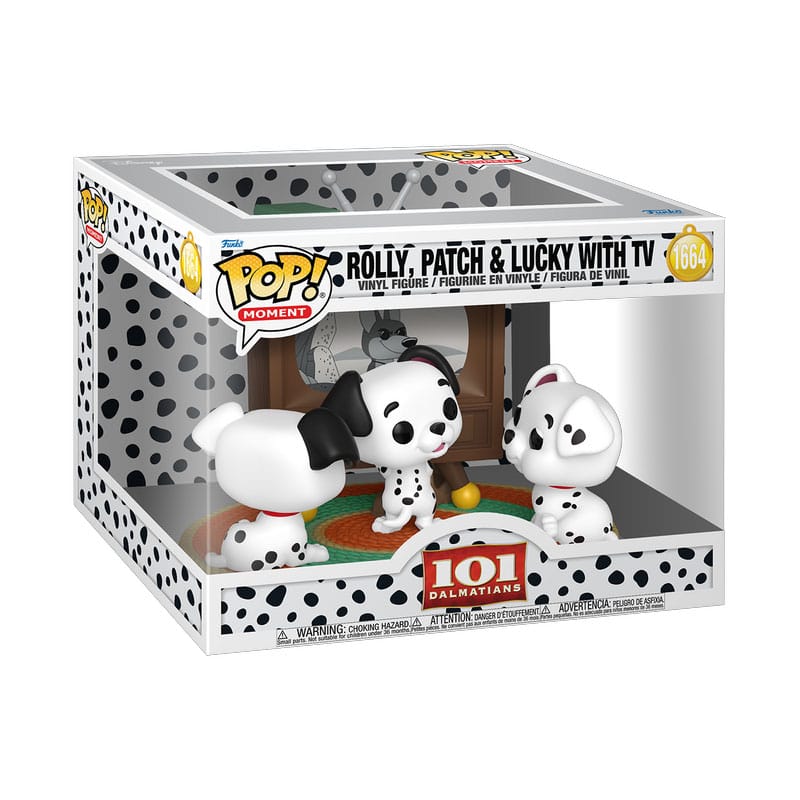 Les 101 Dalmatiens POP Moment Vinyl figurines Rolly, Patch & Lucky with TV 9 cm