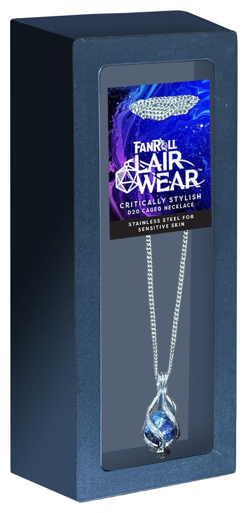 Lair Wear Caged Dice collier D20 Blue & Light Blue avec Gold