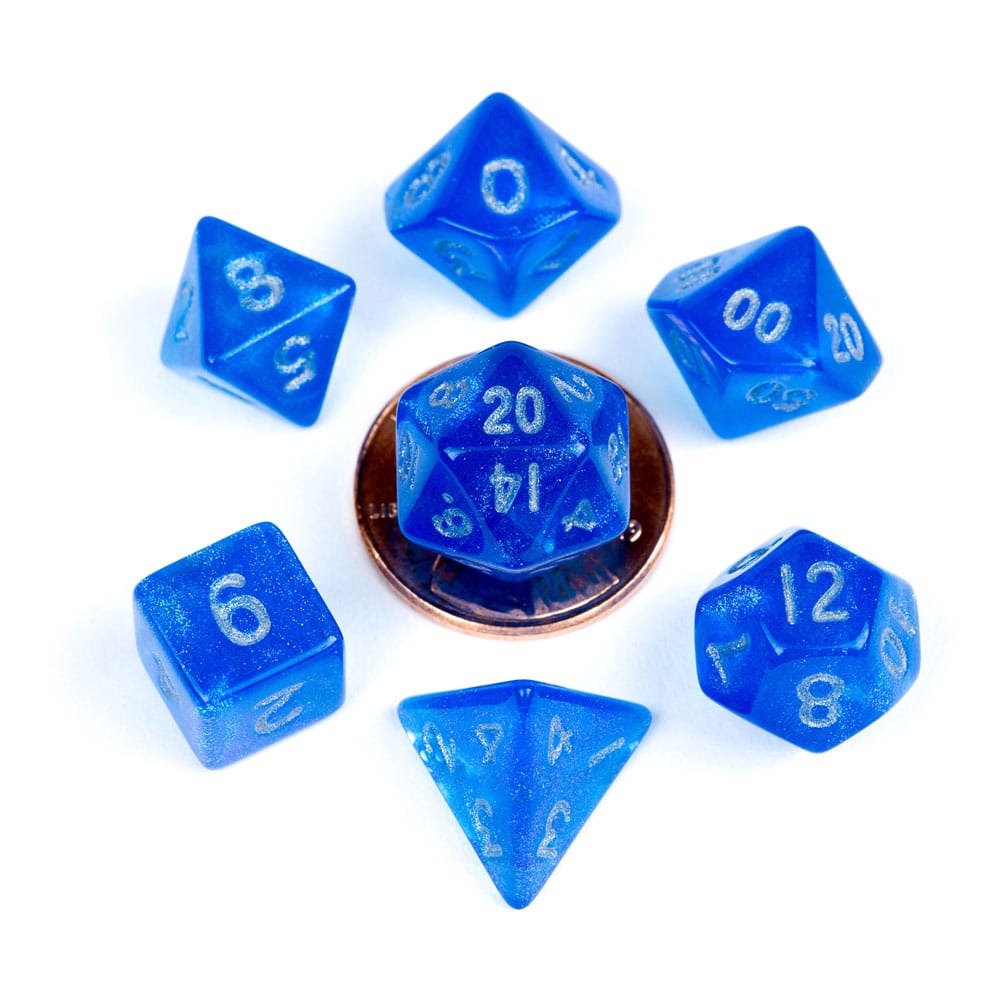 FanRoll pack dés Sharp Mini Stardust Blue with Silver Numbers (7)