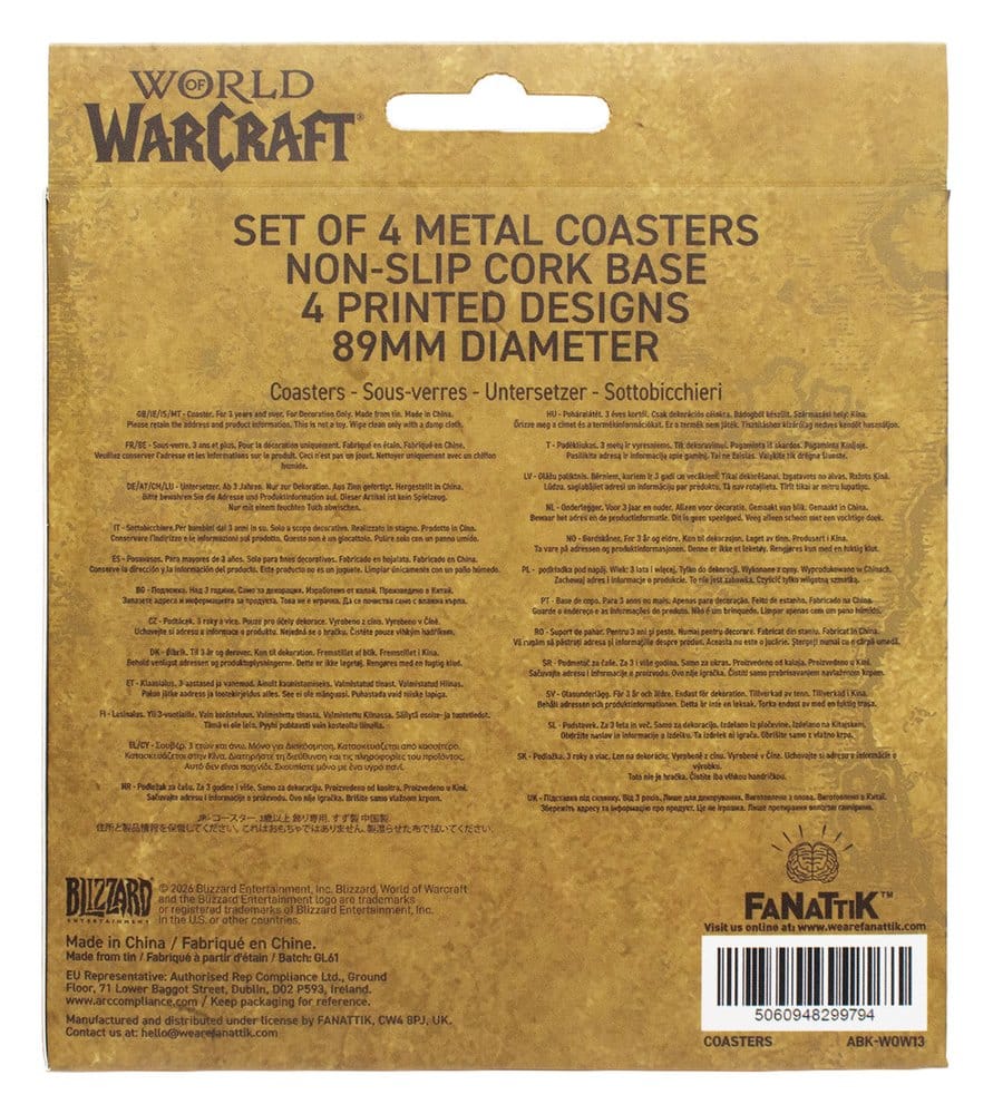 World of Warcraft pack 4 sous-verres en métal imprimé