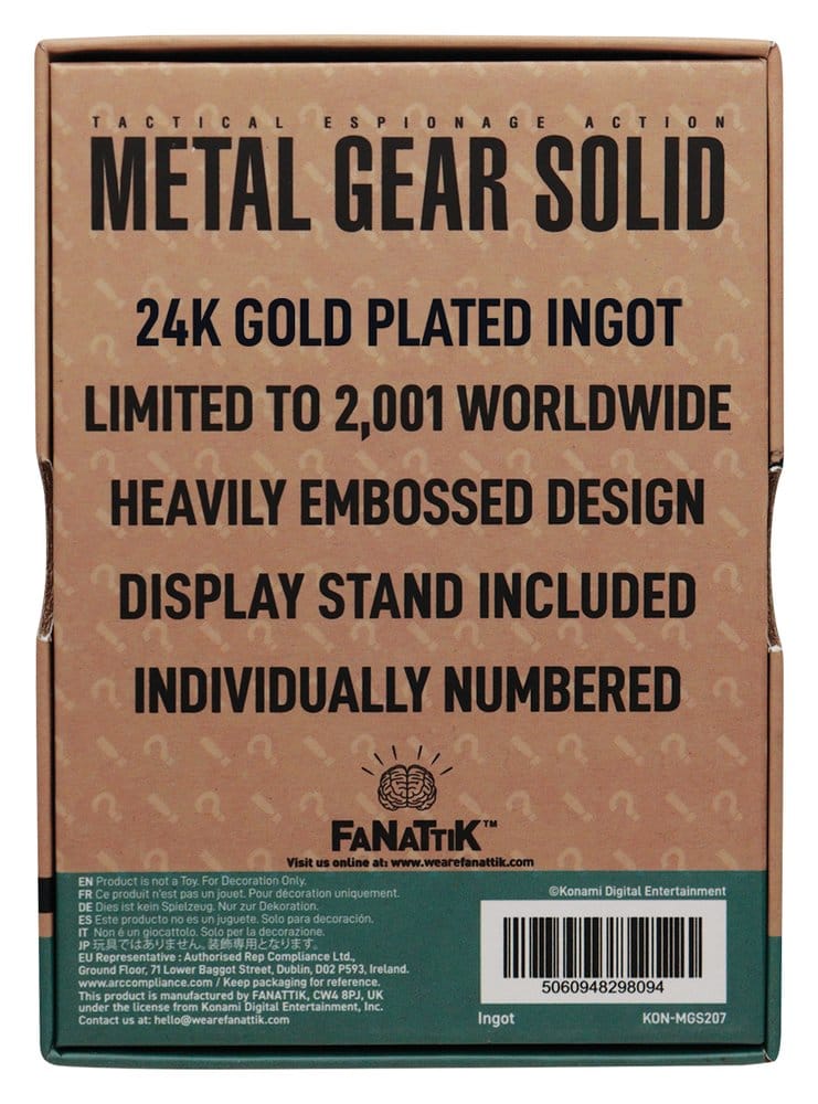 Metal Gear Solid 2 Lingot Snake 24k Gold Plated Limited Edition