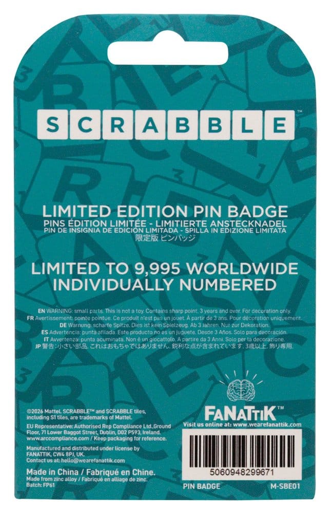 Scrabble Pin Word Nerd Limited Edition