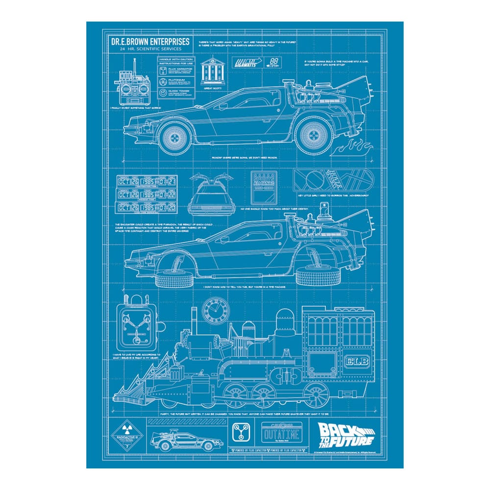 Retour vers le futur lithographie Time Machine Blueprint Limited Edition 42 x 30 cm