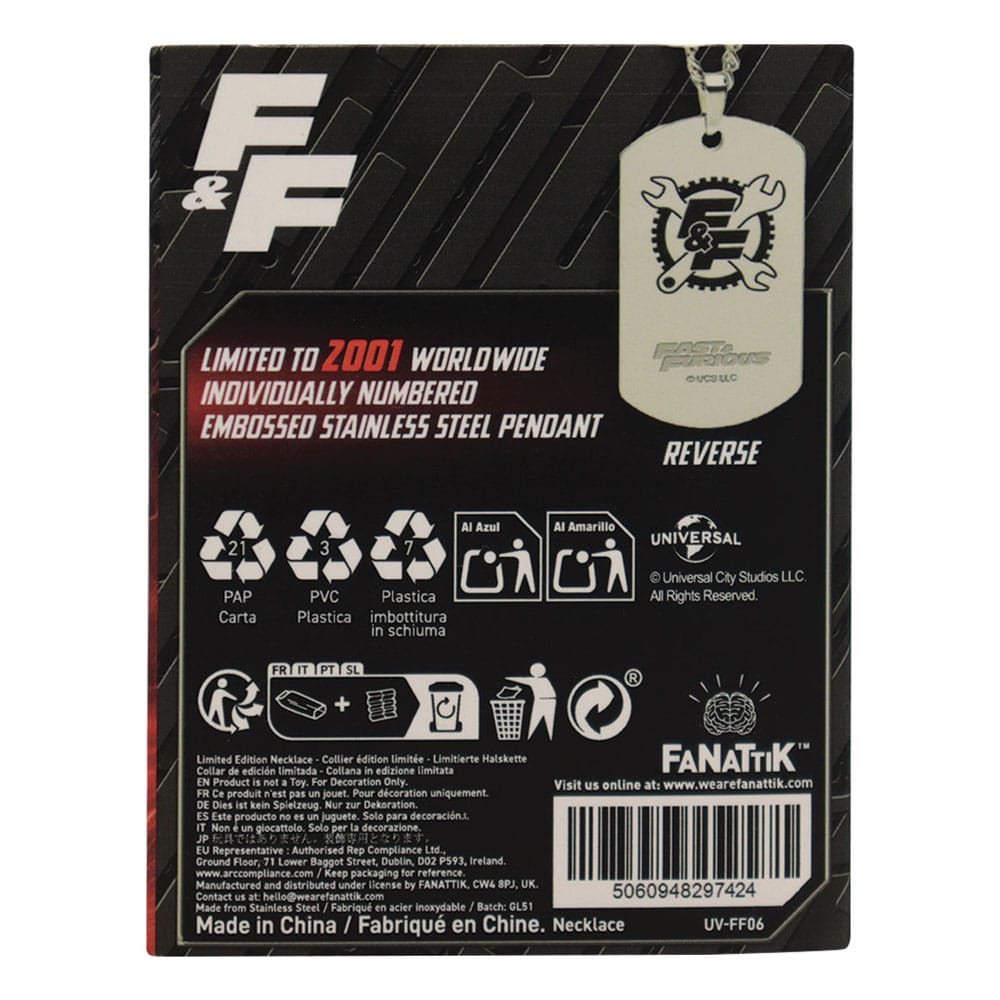 Fast & Furious pendentifs Dog Tag