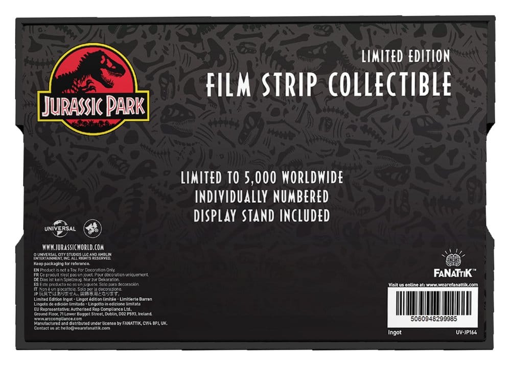 Jurassic Park Lingot Metal Film Strip Collectible 12 cm
