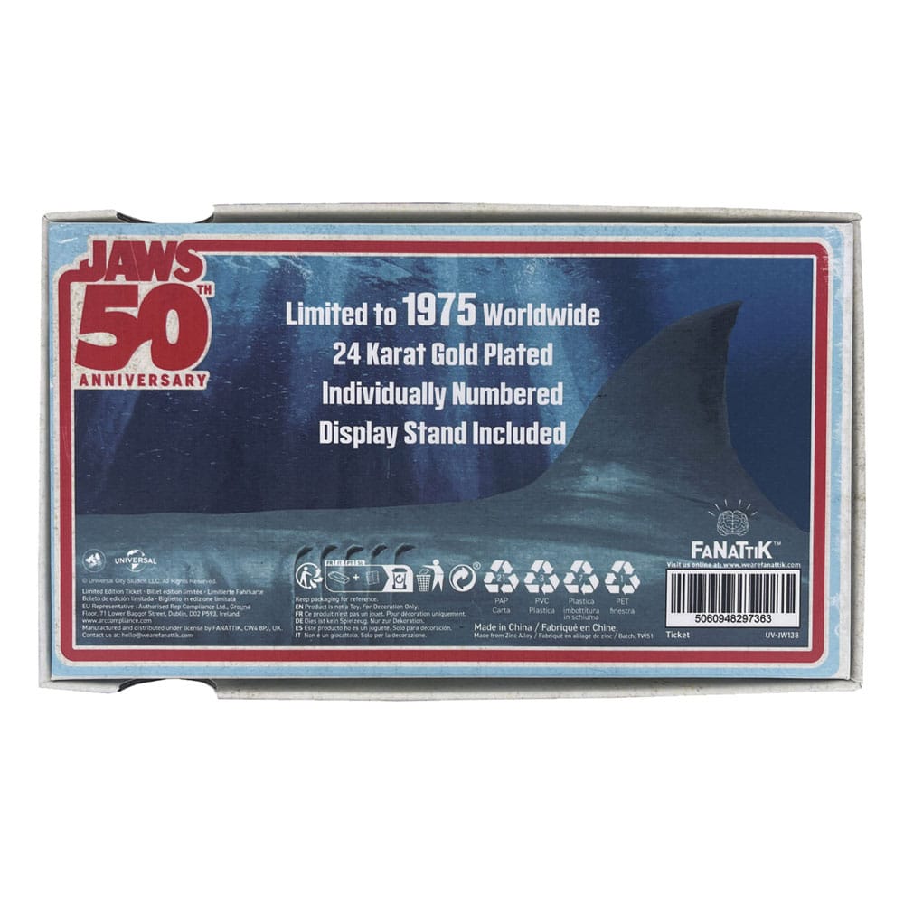 Jaws réplique 1/1 50th Anniversary Regatta Ticket 24k Gold Plated
