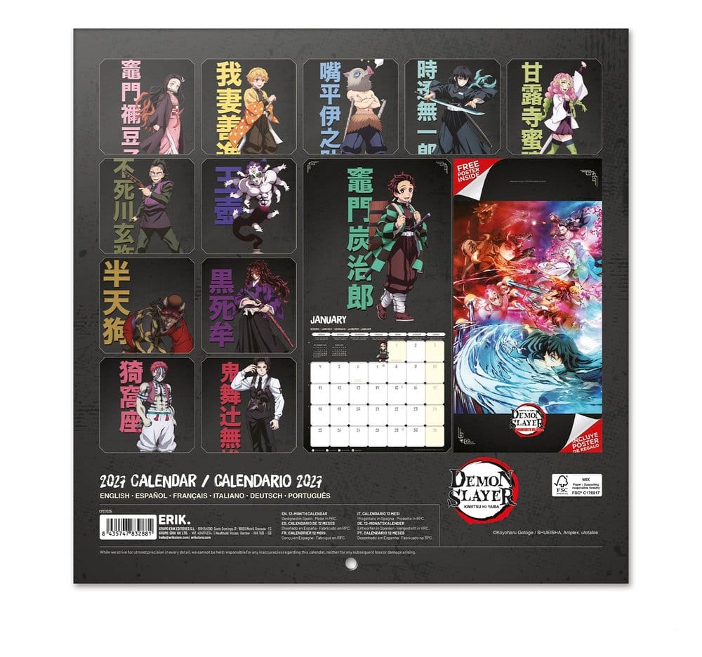 Demon Slayer calendrier mural 2027 30 x 30 cm