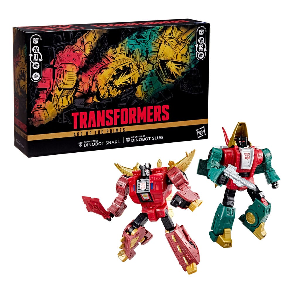 Transformers Age of the Primes Leader Class figurines G2 Universe Dinobots Snarl & Slug 19 cm