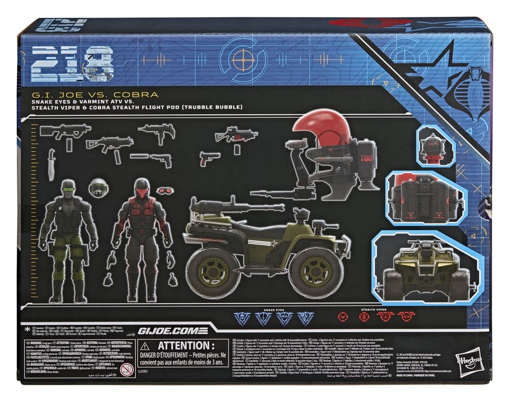 G.I. Joe Classified Series set de figurines et véhicules Snake Eyes & Varmint ATV vs. Stealth Viper & Cobra Stealth Flight Pod (Trubble Bubble) 15 cm