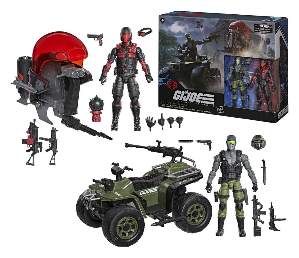 G.I. Joe Classified Series set de figurines et véhicules Snake Eyes & Varmint ATV vs. Stealth Viper & Cobra Stealth Flight Pod (Trubble Bubble) 15 cm