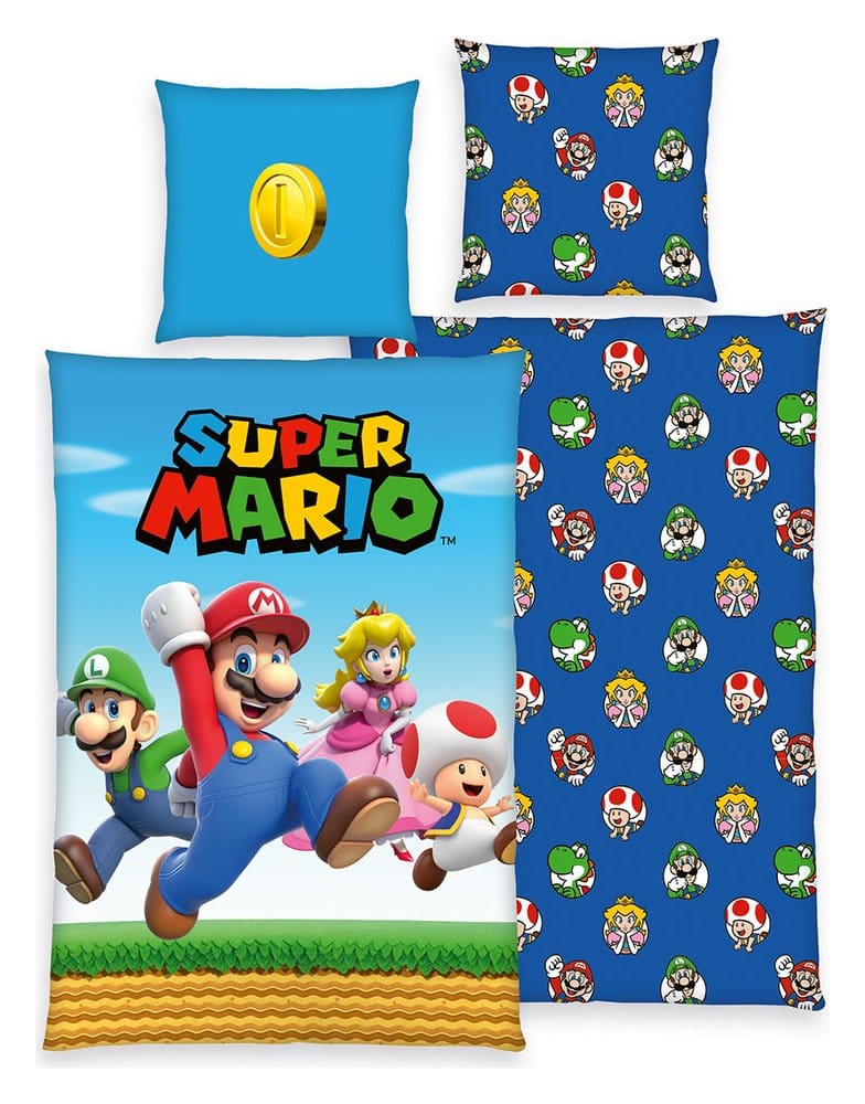 Super Mario Linge de Lit Super Mario (Mario, Luigi, Peach, Toad) 135 x 200 cm
