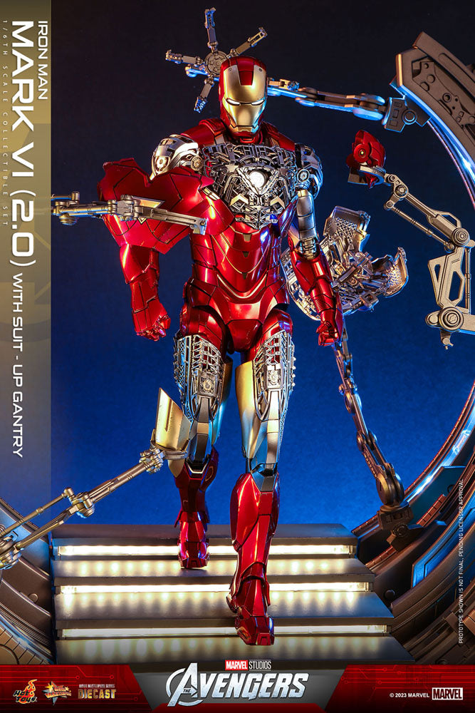 Les Avengers figurine Movie Masterpiece Diecast 1/6 Iron Man Mark VI (2.0) with Suit-Up Gantry 32 cm