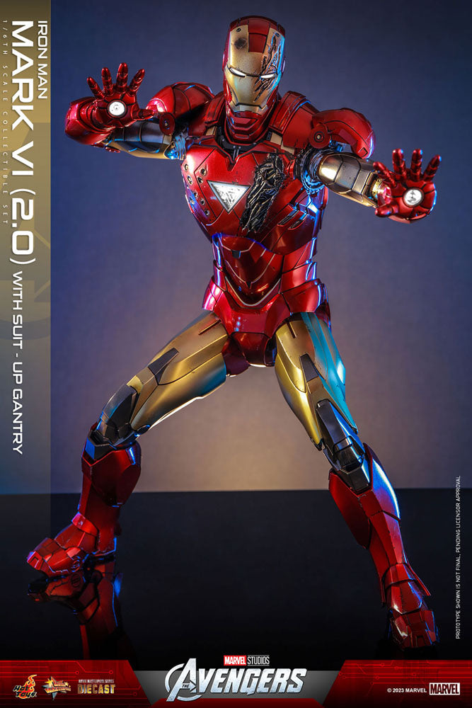 Les Avengers figurine Movie Masterpiece Diecast 1/6 Iron Man Mark VI (2.0) with Suit-Up Gantry 32 cm