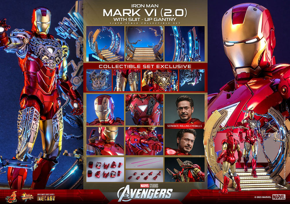 Les Avengers figurine Movie Masterpiece Diecast 1/6 Iron Man Mark VI (2.0) with Suit-Up Gantry 32 cm