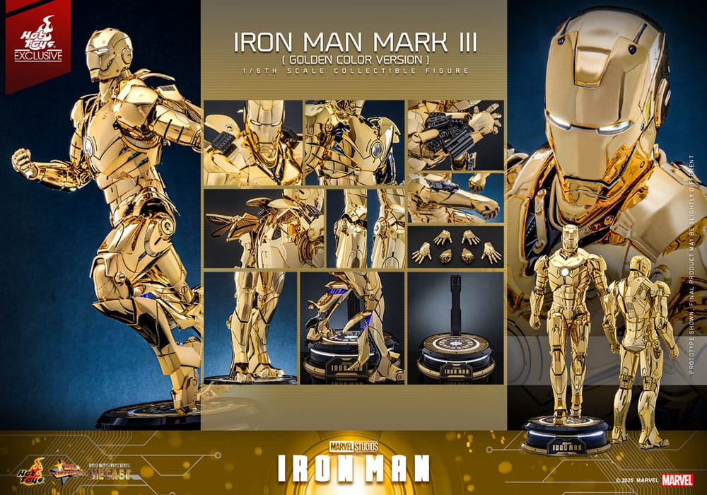 Iron Man figurine Movie Masterpiece Diecast 1/6 Iron Man Mark III (Gold Color Version)  Hot Toys Exclusive 33 cm