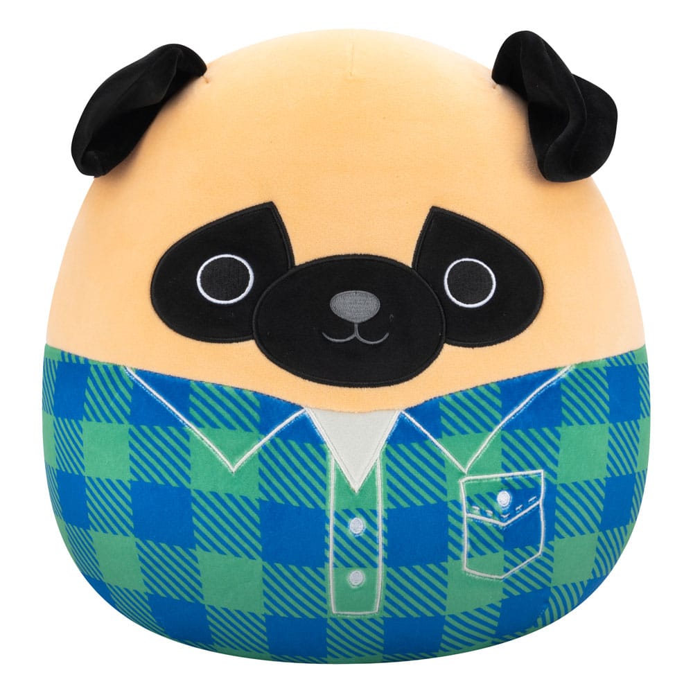 Squishmallows peluche Brown Pug in Green and Blue Flannel Shirt Prince 30 cm