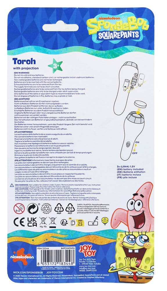 Spongebob Lampe de Poche à Projection avec 4 Motifs