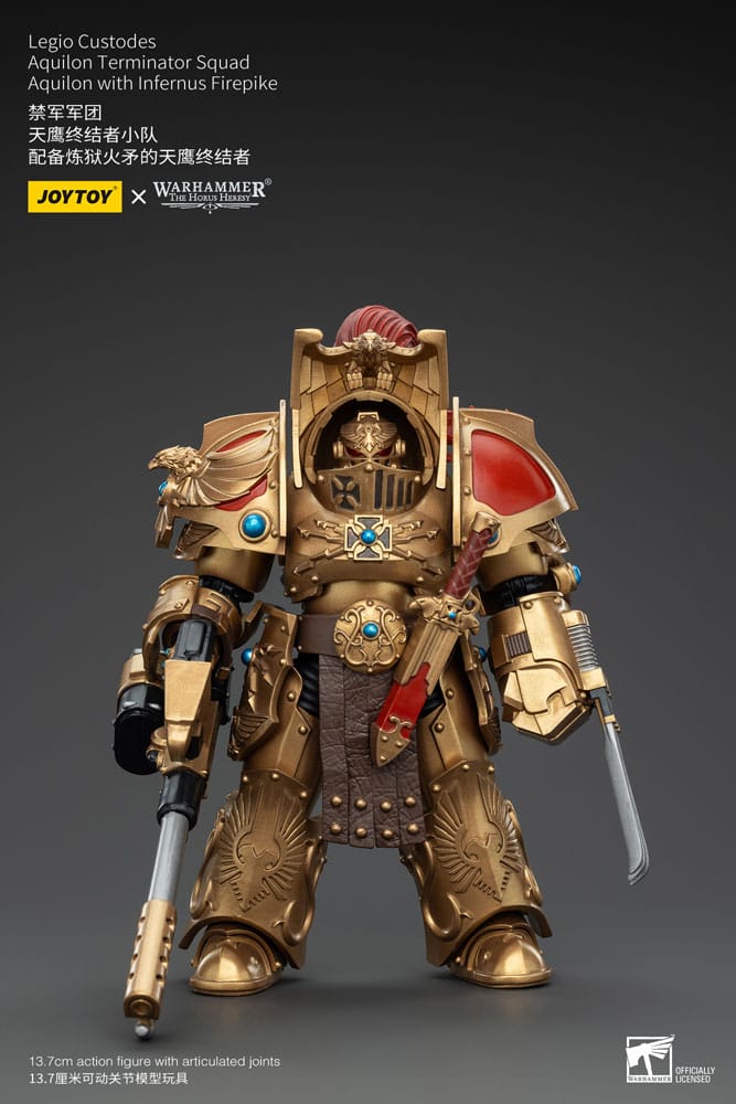 Warhammer The Horus Heresy figurine 1/18 Legio Custodes Aquilon Terminator Squad Aquilon with Infernus Firepike 14 cm