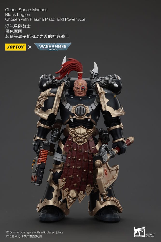 Warhammer 40k figurine Chaos Space Marines Black Legion Chosen with Plasma Pistol and Power Axe 20 cm