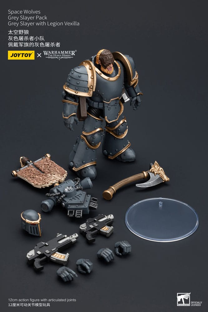 Warhammer The Horus Heresy figurine 1/18 Space Wolves Grey Slayer Pack Grey Slayer With Legion Vexilla 12 cm