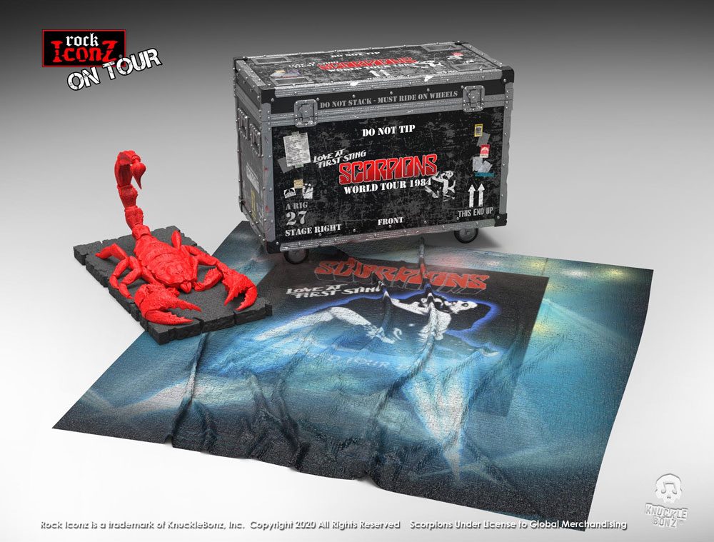 Scorpions statuette Rock Ikonz On Tour World Tour 1984 caisse de tournée + décor de scène